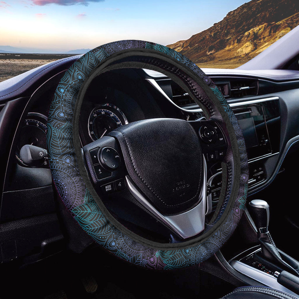 Purple And Teal Mandala Print Car Steering Wheel Cover
