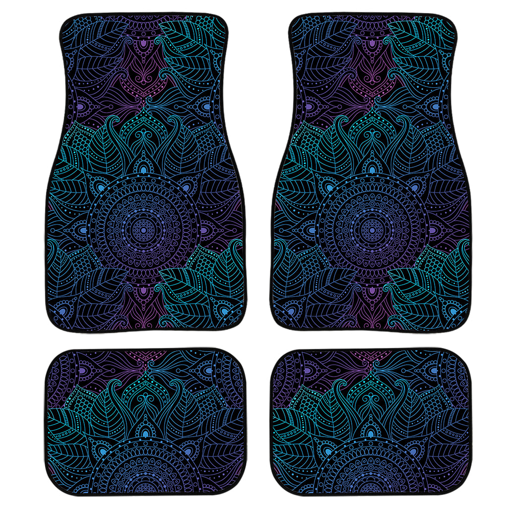 Purple And Teal Mandala Print Front and Back Car Floor Mats