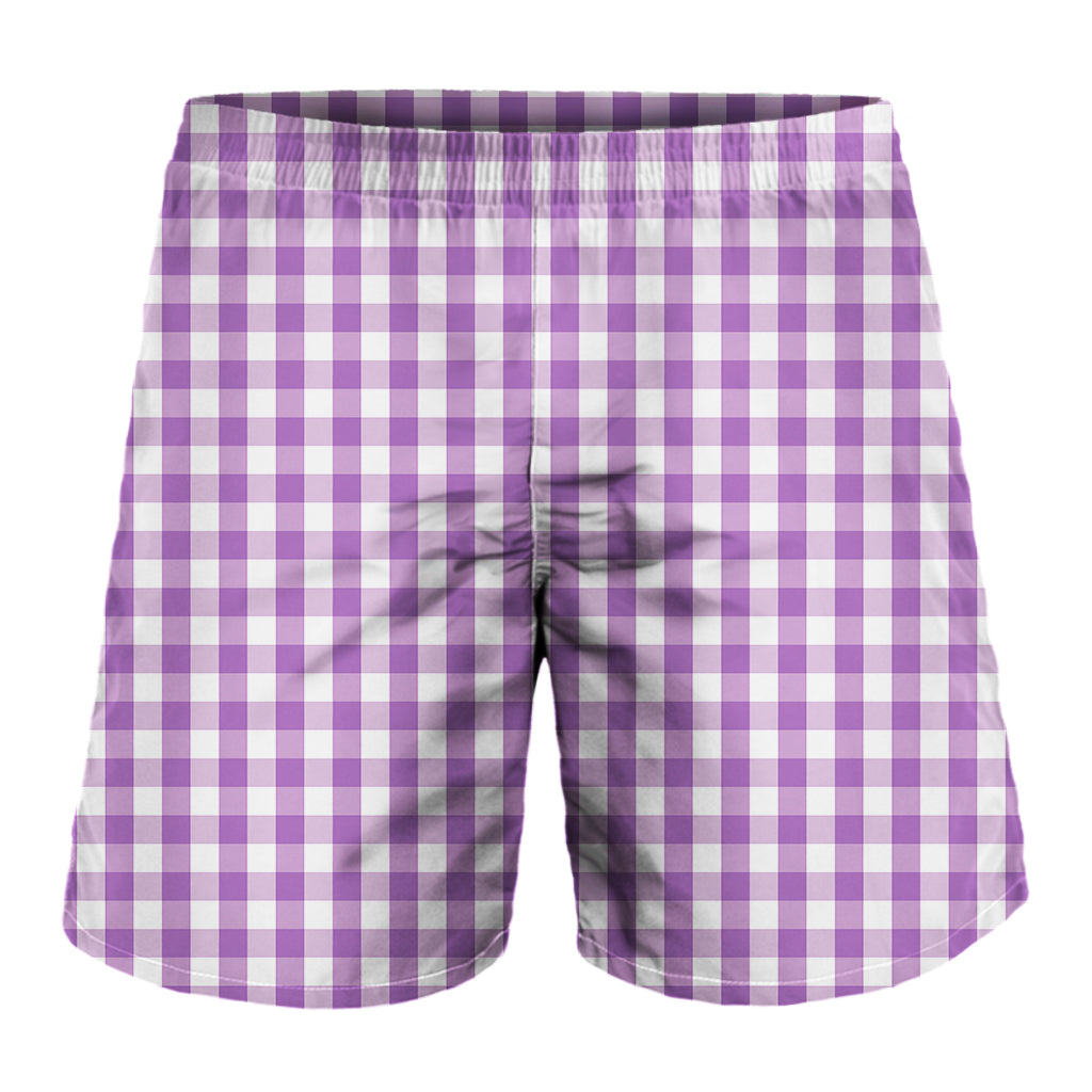 Purple And White Check Pattern Print Men's Shorts
