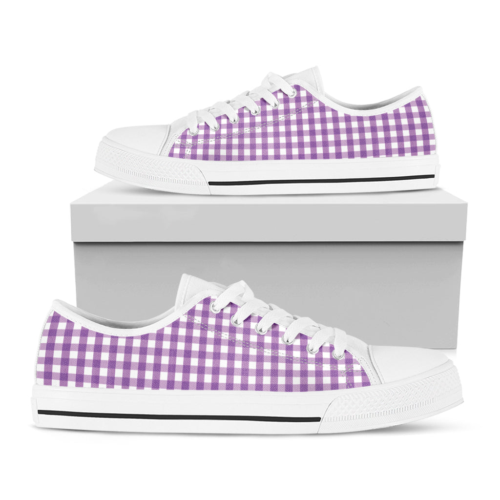 Purple And White Check Pattern Print White Low Top Shoes