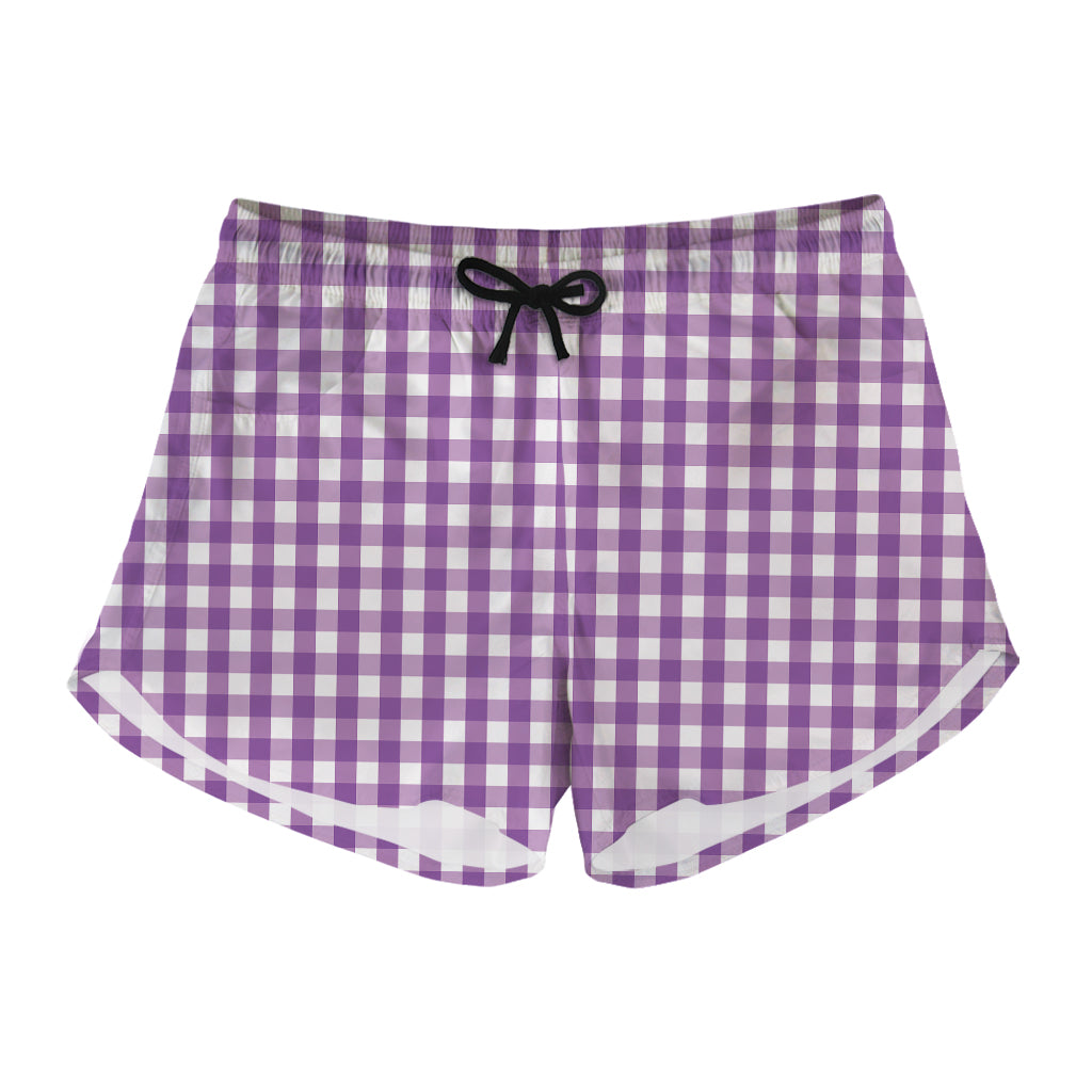 Purple And White Check Pattern Print Women's Shorts