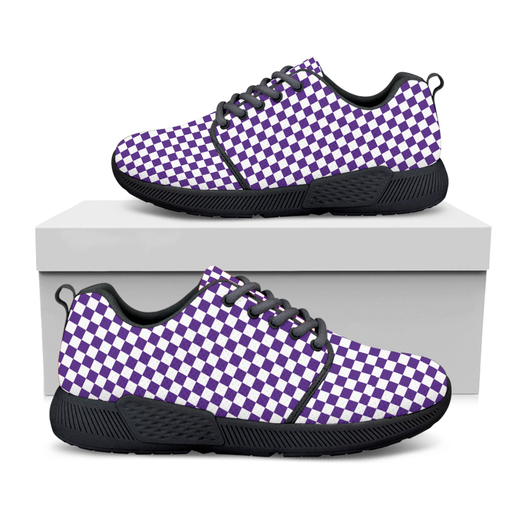 Purple And White Checkered Pattern Print Black Athletic Shoes