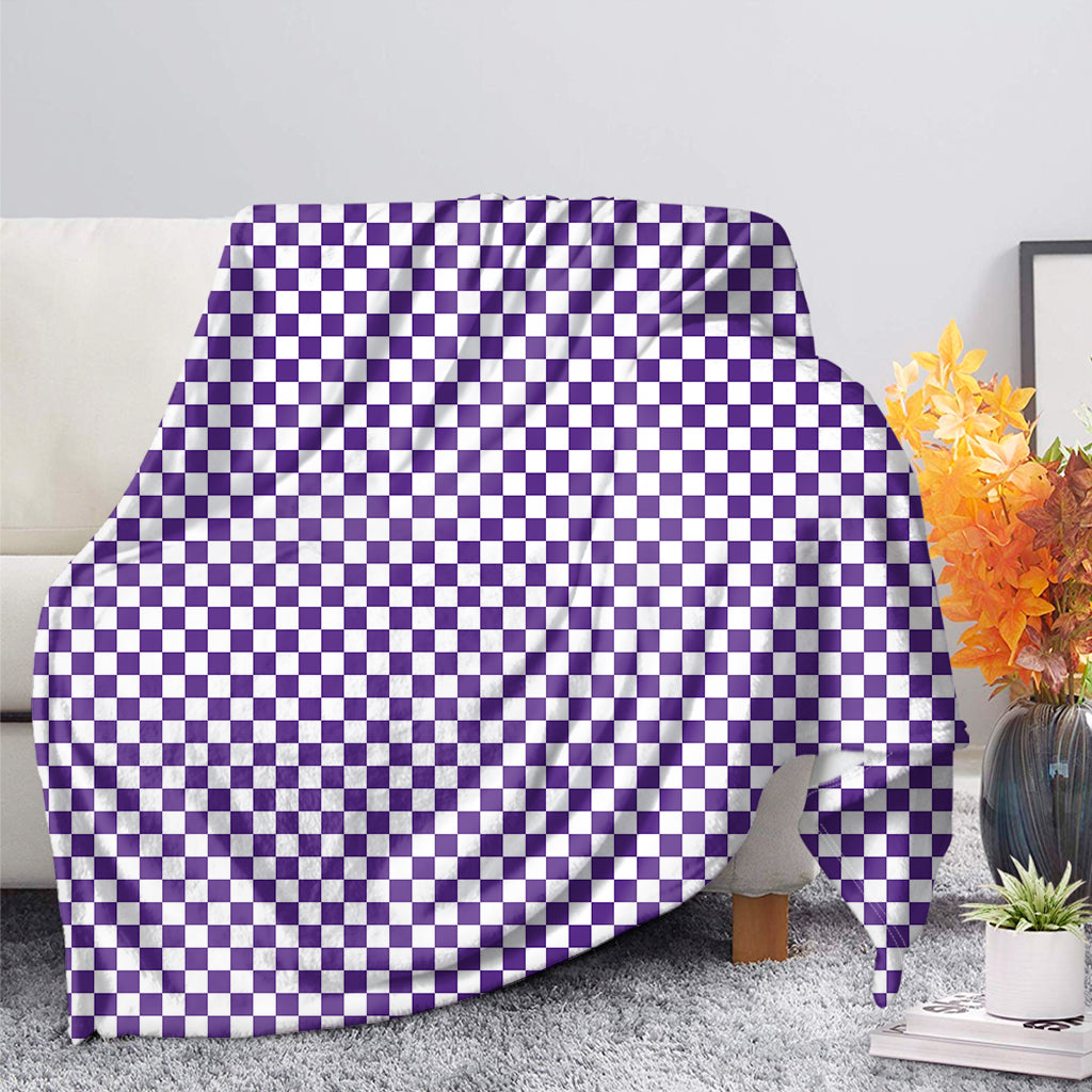Purple And White Checkered Pattern Print Blanket