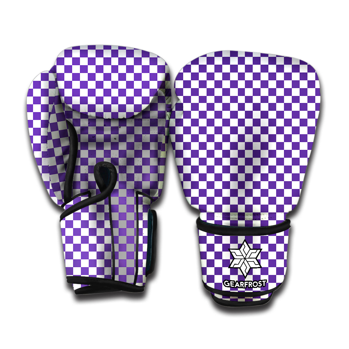 Purple And White Checkered Pattern Print Boxing Gloves