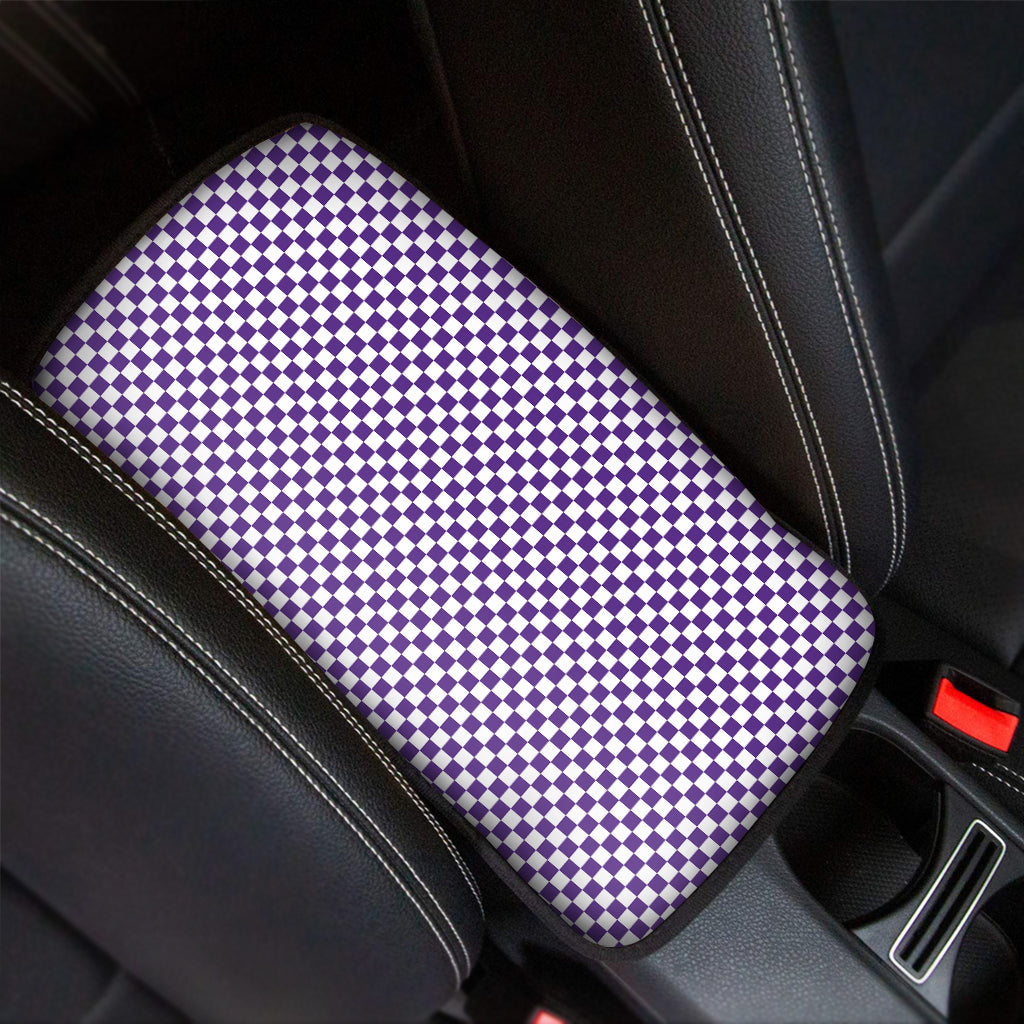 Purple And White Checkered Pattern Print Car Center Console Cover