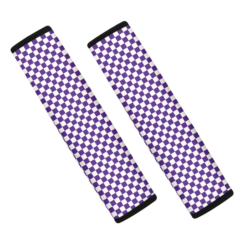 Purple And White Checkered Pattern Print Car Seat Belt Covers