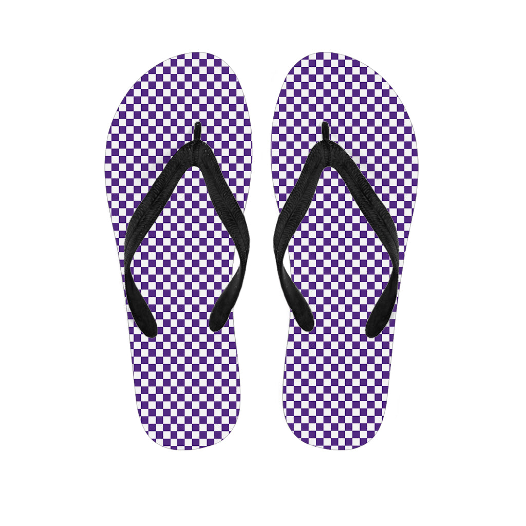 Purple And White Checkered Pattern Print Flip Flops