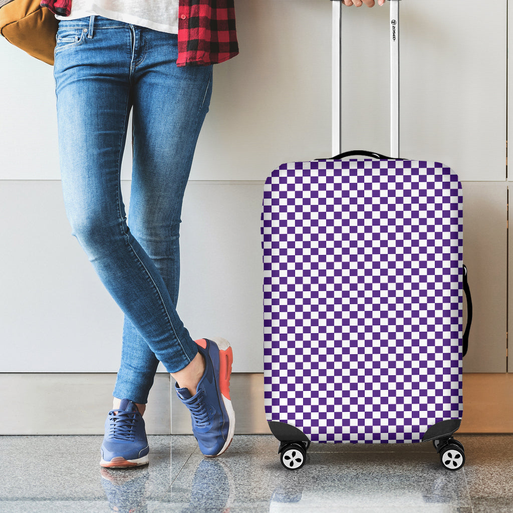Purple And White Checkered Pattern Print Luggage Cover