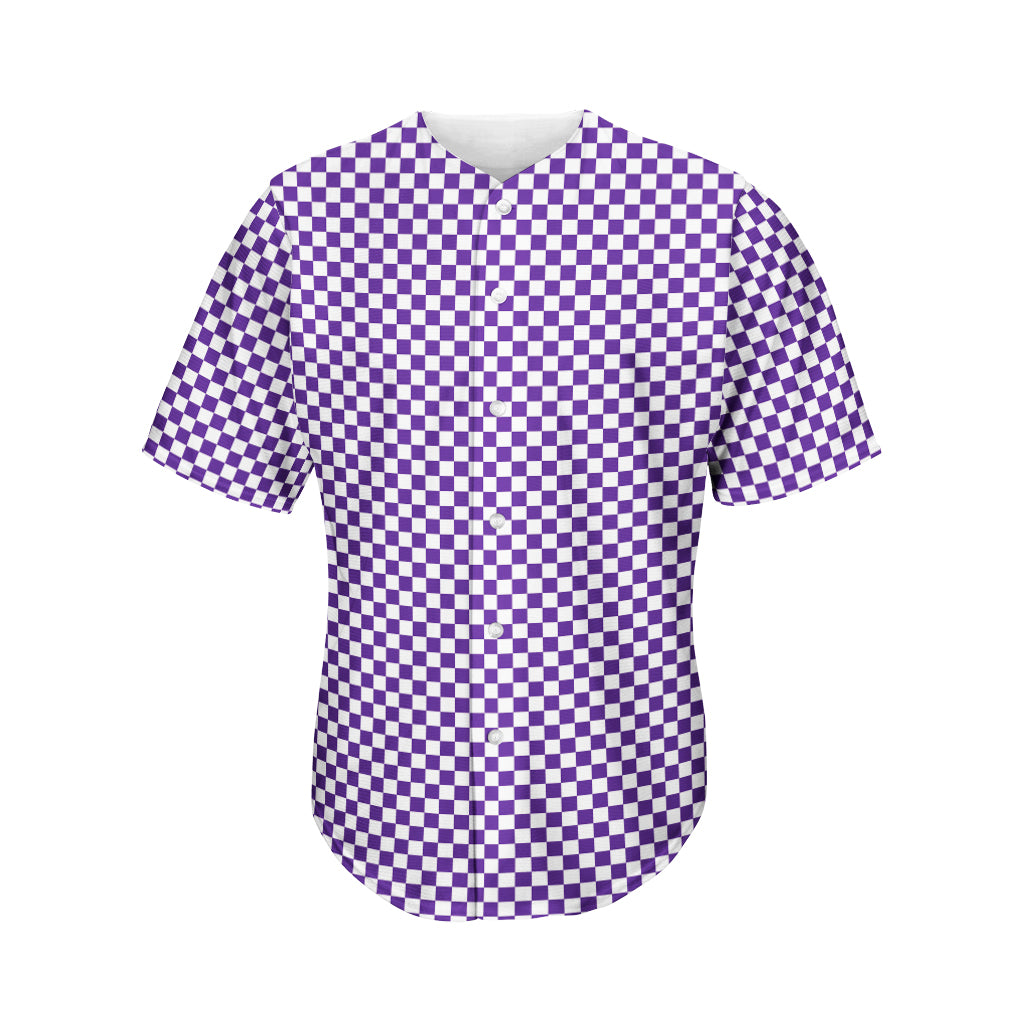 Purple And White Checkered Pattern Print Men's Baseball Jersey