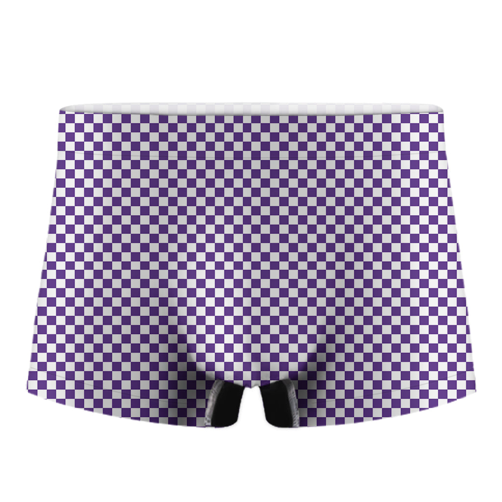 Purple And White Checkered Pattern Print Men's Boxer Briefs