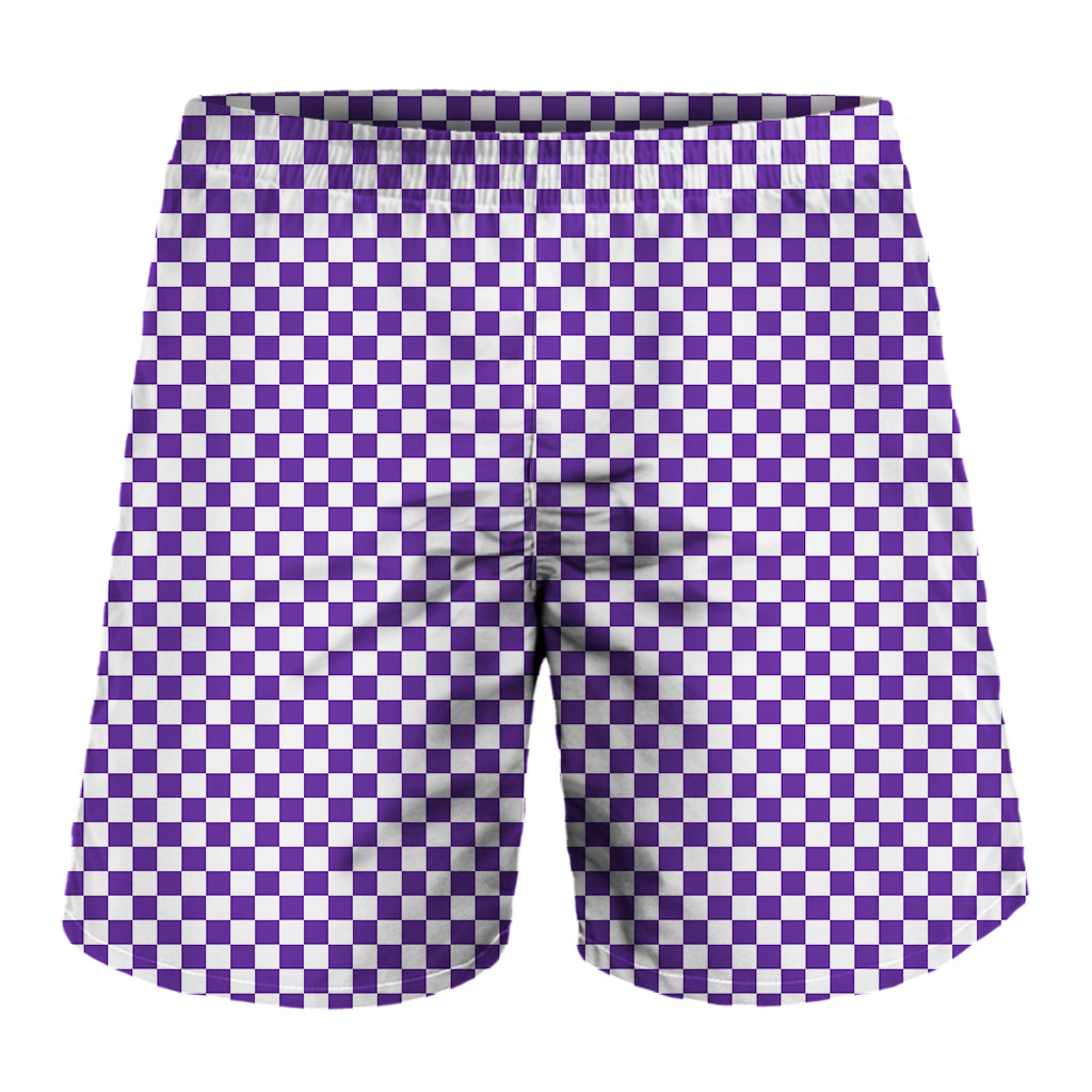 Purple And White Checkered Pattern Print Men's Shorts