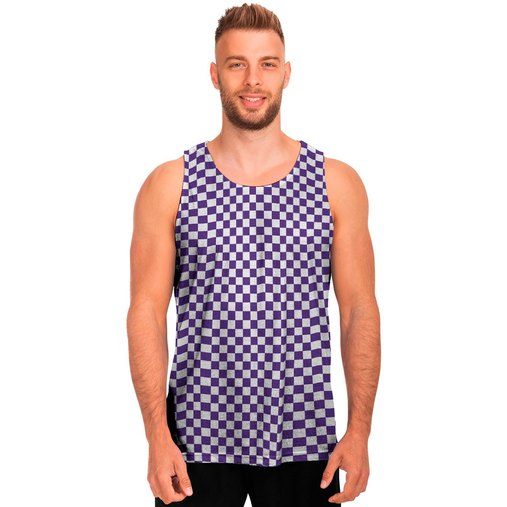 Purple And White Checkered Pattern Print Men's Tank Top