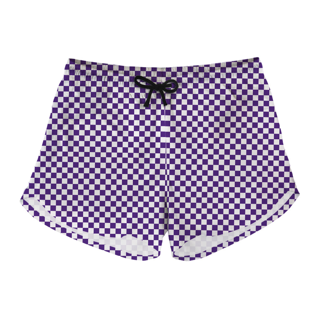 Purple And White Checkered Pattern Print Women's Shorts