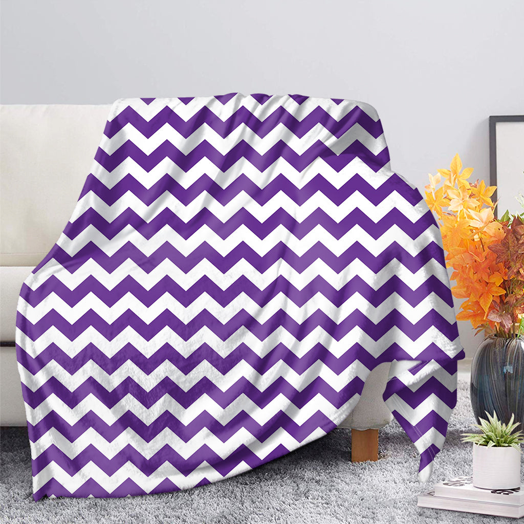 Purple And White Chevron Pattern Print Blanket
