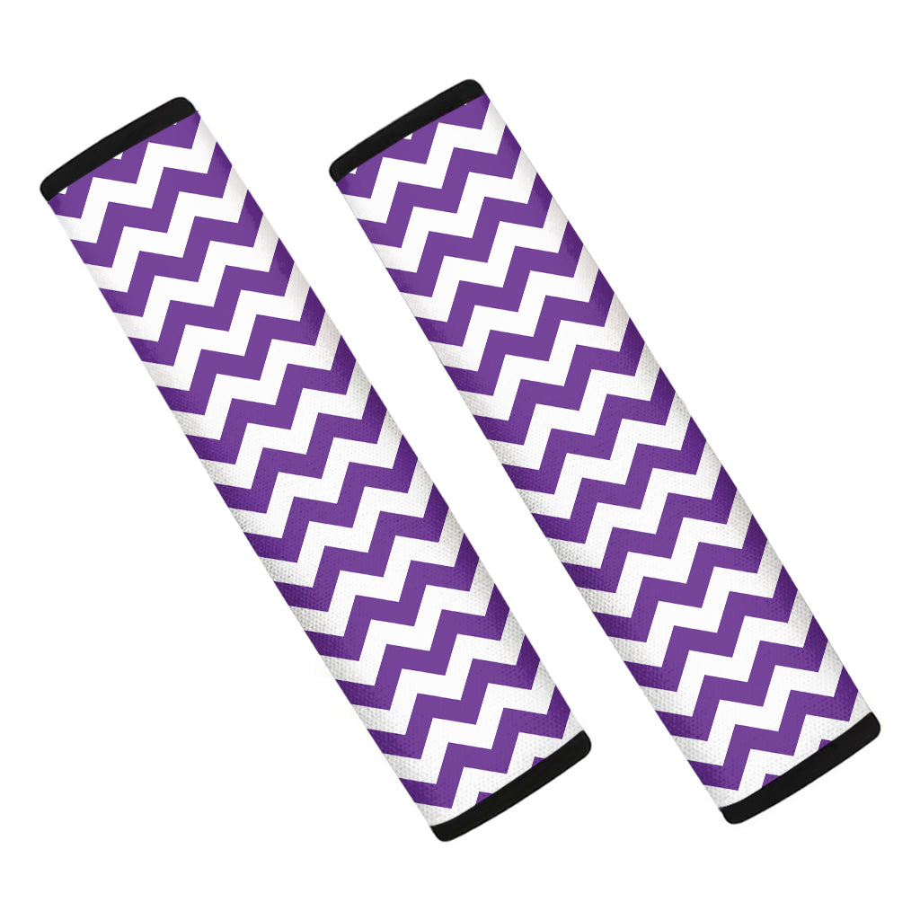 Purple And White Chevron Pattern Print Car Seat Belt Covers