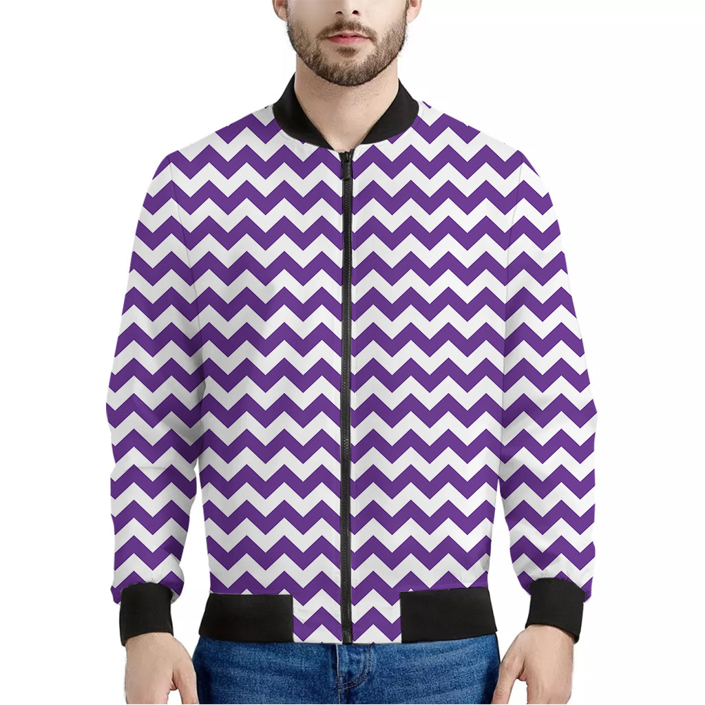 Purple And White Chevron Pattern Print Men's Bomber Jacket
