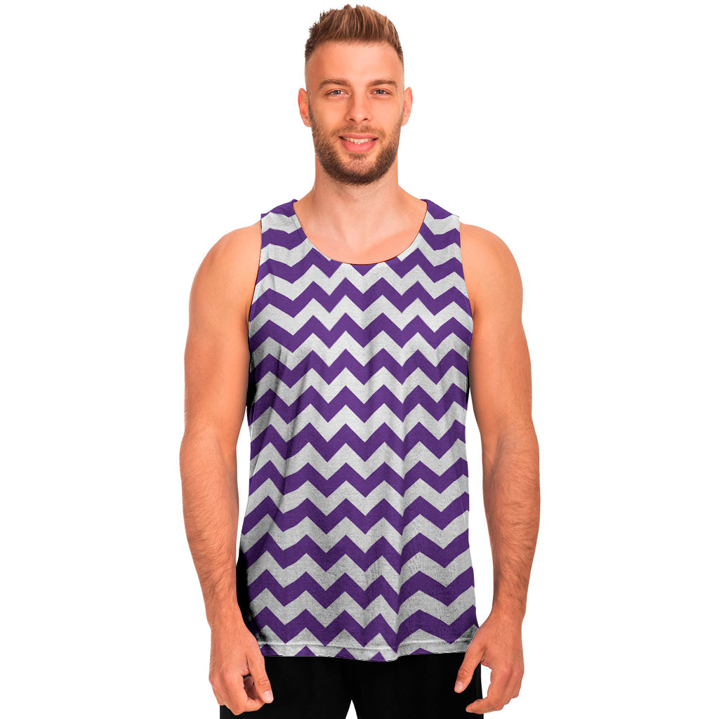 Purple And White Chevron Pattern Print Men's Tank Top