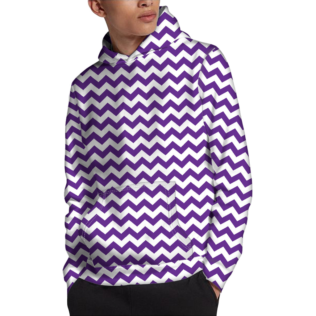 Purple And White Chevron Pattern Print Pullover Hoodie