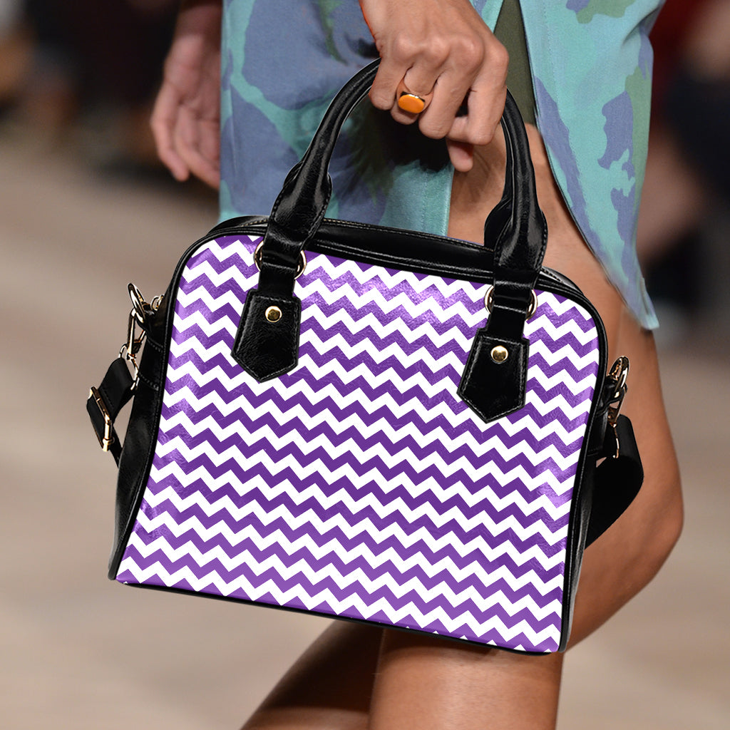 Purple And White Chevron Pattern Print Shoulder Handbag