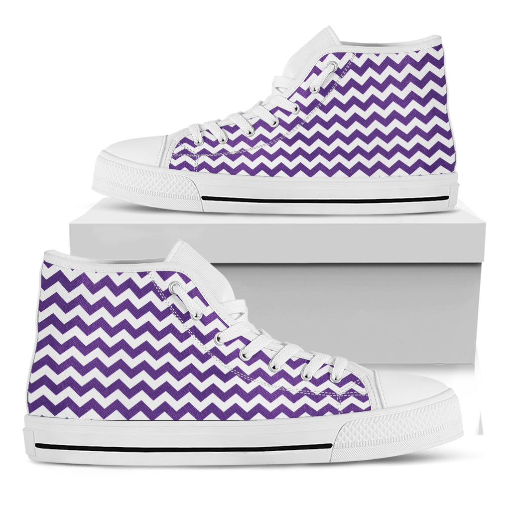 Purple And White Chevron Pattern Print White High Top Shoes