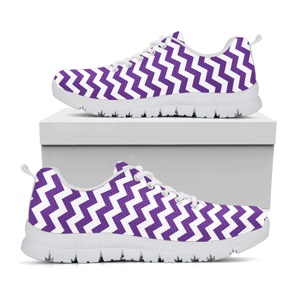 Purple And White Chevron Pattern Print White Sneakers