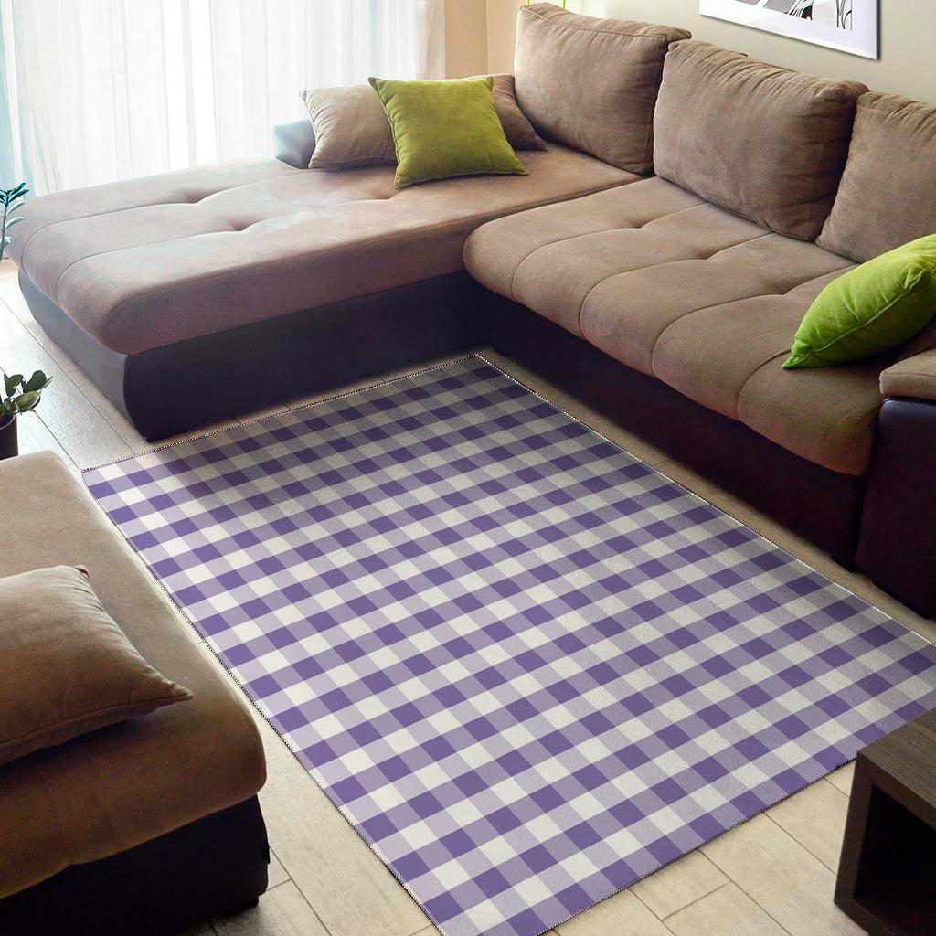 Purple And White Gingham Pattern Print Area Rug