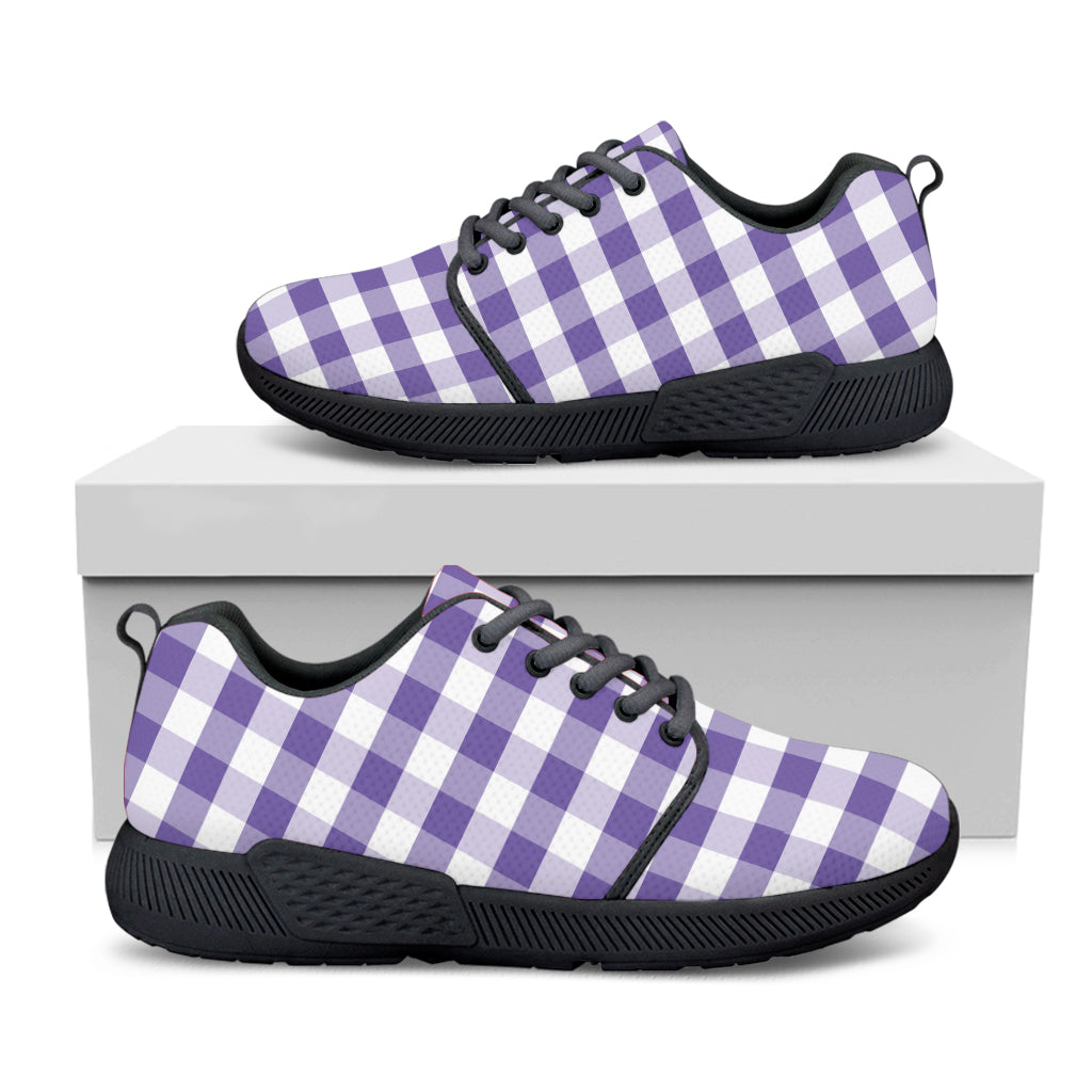 Purple And White Gingham Pattern Print Black Athletic Shoes