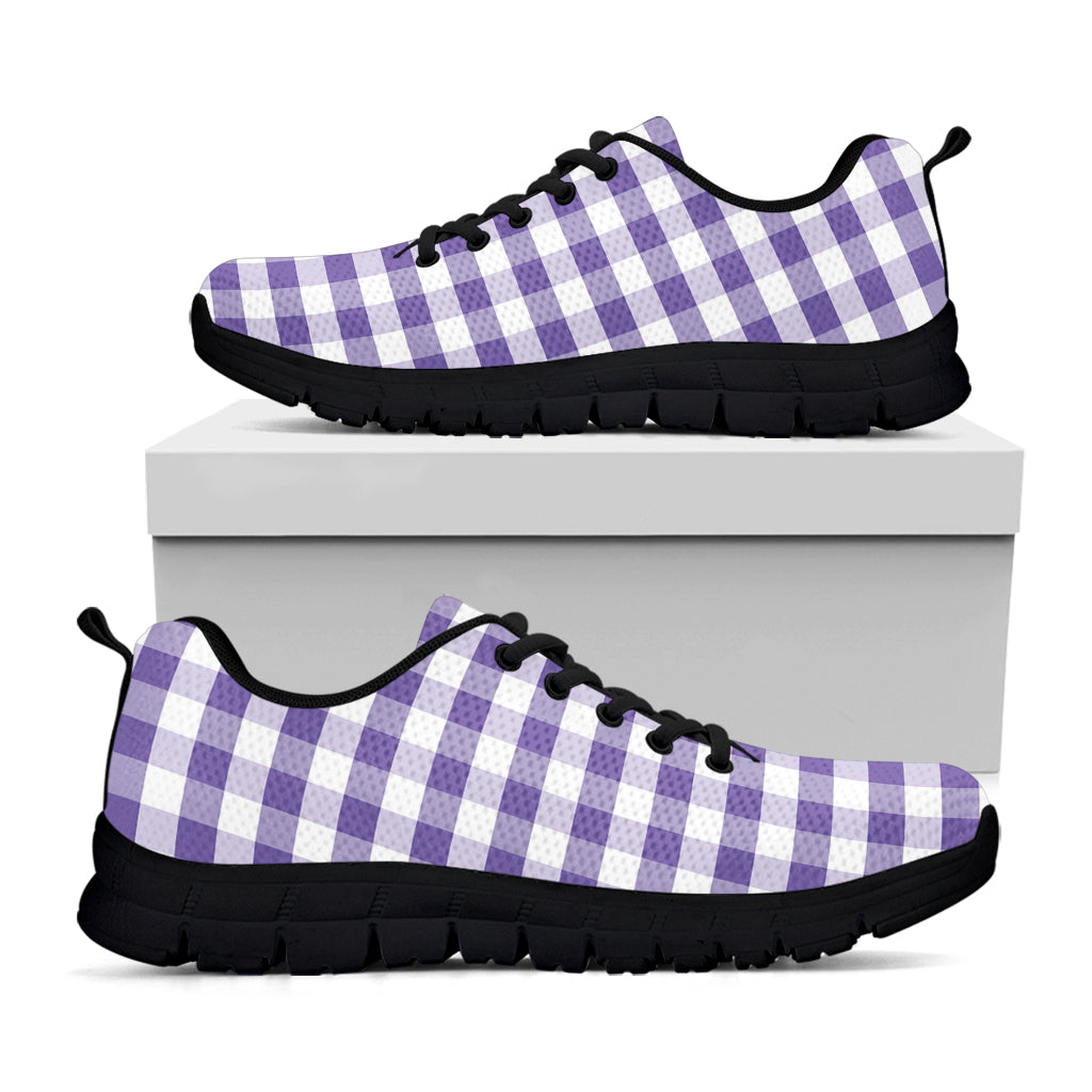 Purple And White Gingham Pattern Print Black Sneakers