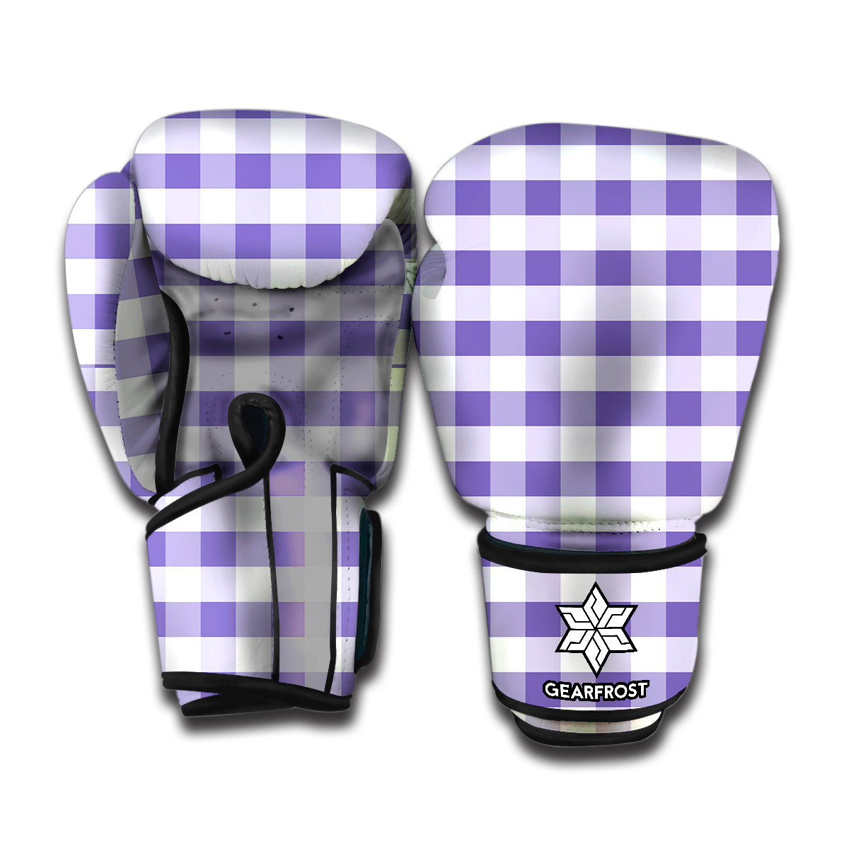 Purple And White Gingham Pattern Print Boxing Gloves