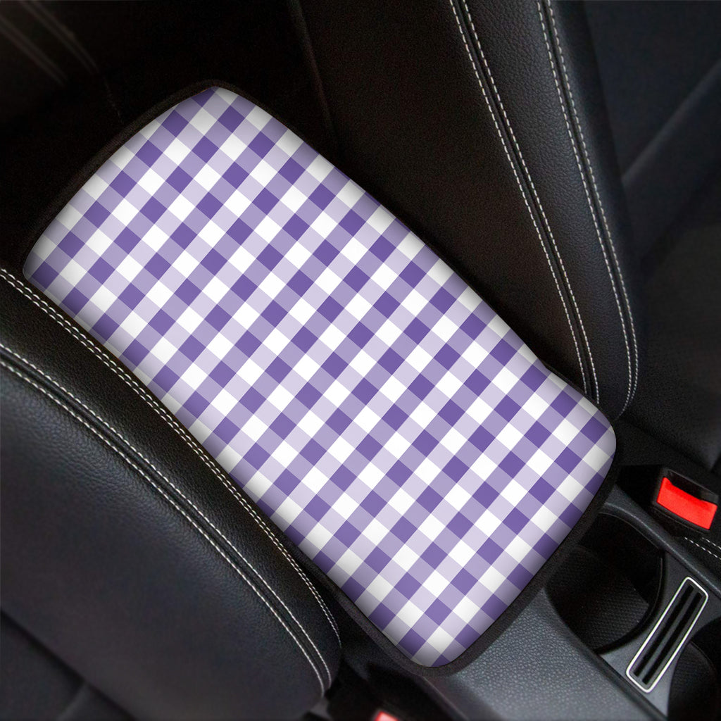 Purple And White Gingham Pattern Print Car Center Console Cover