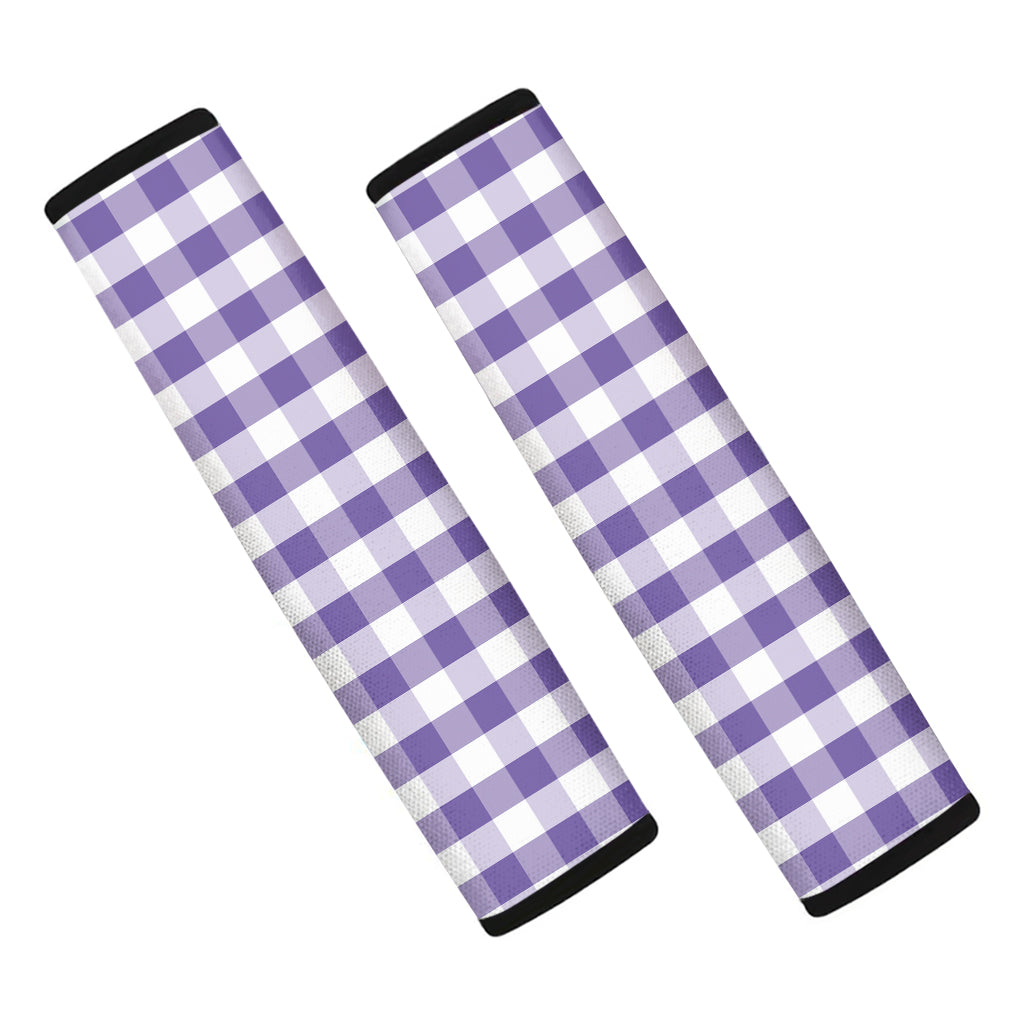 Purple And White Gingham Pattern Print Car Seat Belt Covers
