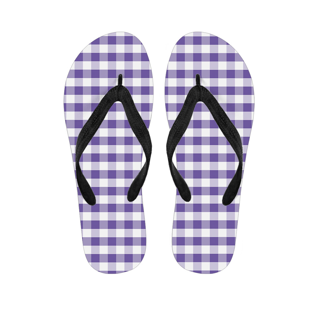 Purple And White Gingham Pattern Print Flip Flops