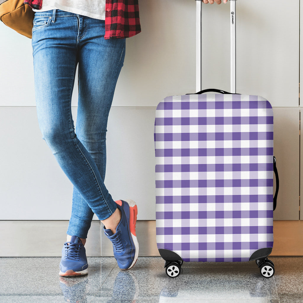Purple And White Gingham Pattern Print Luggage Cover