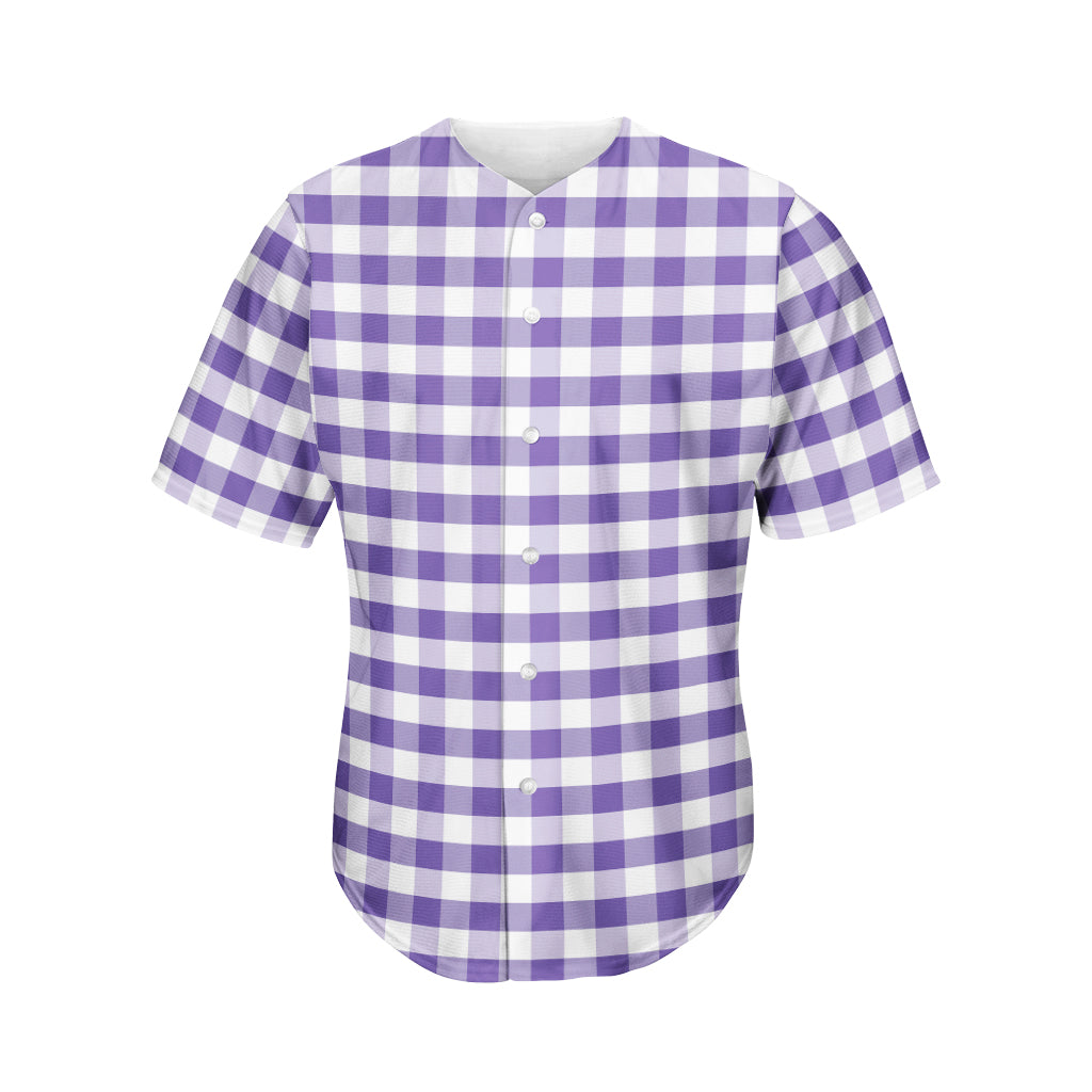 Purple And White Gingham Pattern Print Men's Baseball Jersey