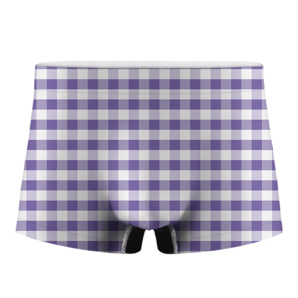 Purple And White Gingham Pattern Print Men's Boxer Briefs