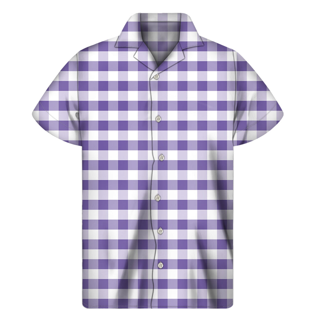 Purple And White Gingham Pattern Print Men's Short Sleeve Shirt