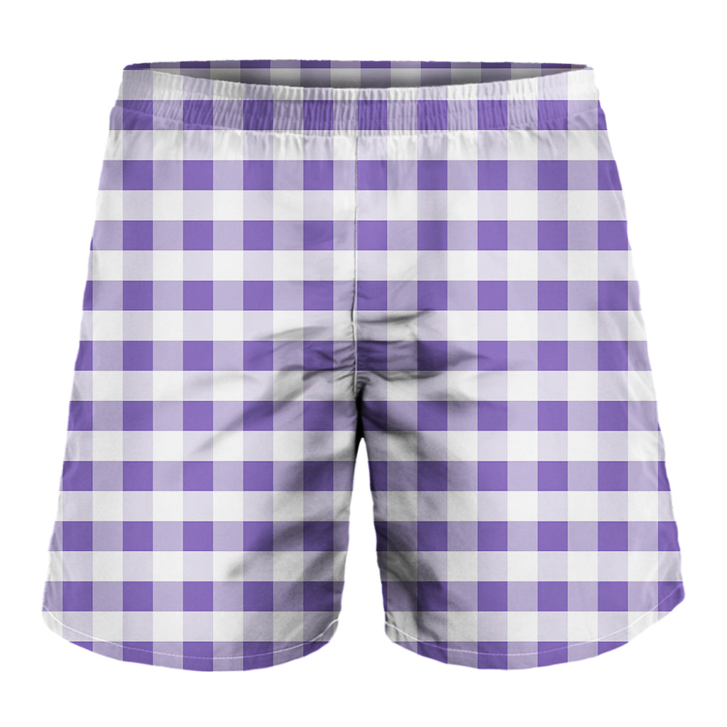 Purple And White Gingham Pattern Print Men's Shorts