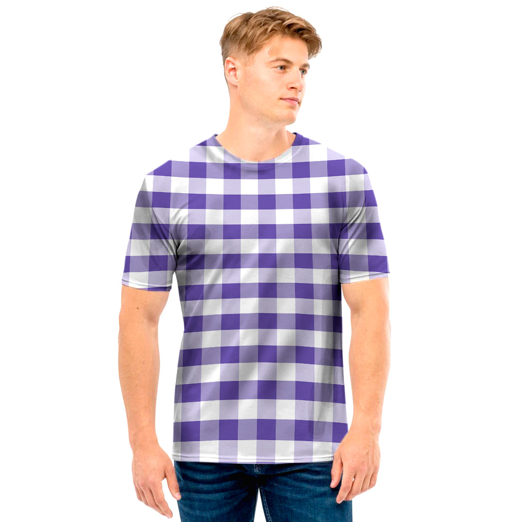 Purple And White Gingham Pattern Print Men's T-Shirt