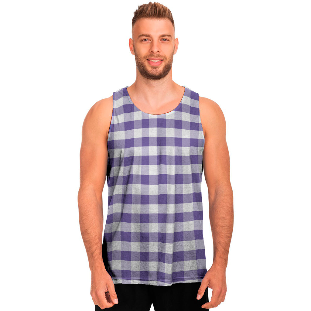 Purple And White Gingham Pattern Print Men's Tank Top