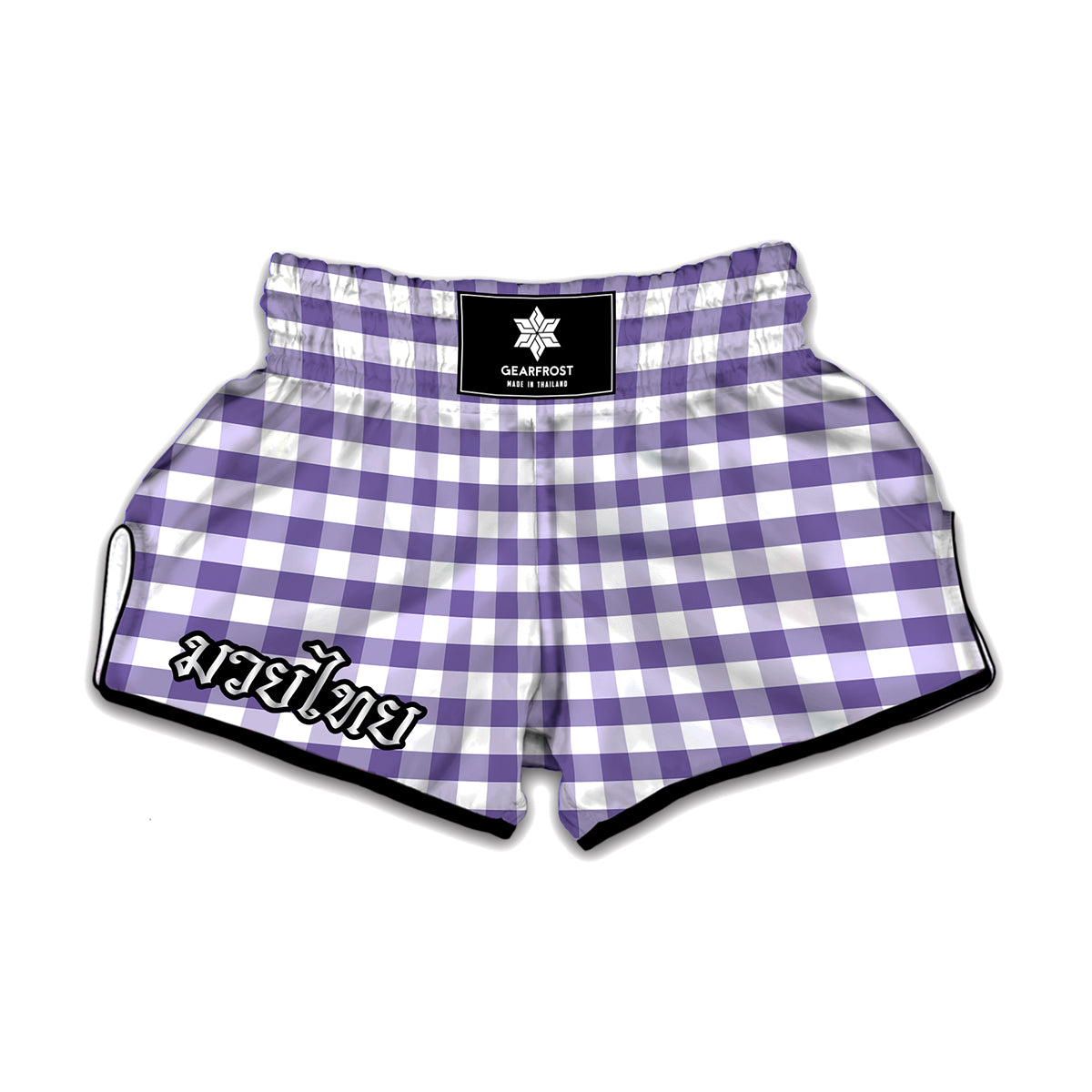 Purple And White Gingham Pattern Print Muay Thai Boxing Shorts