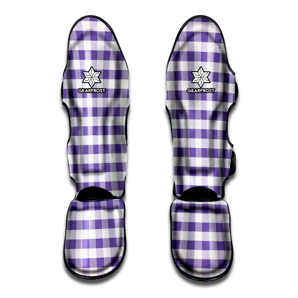 Purple And White Gingham Pattern Print Muay Thai Shin Guards