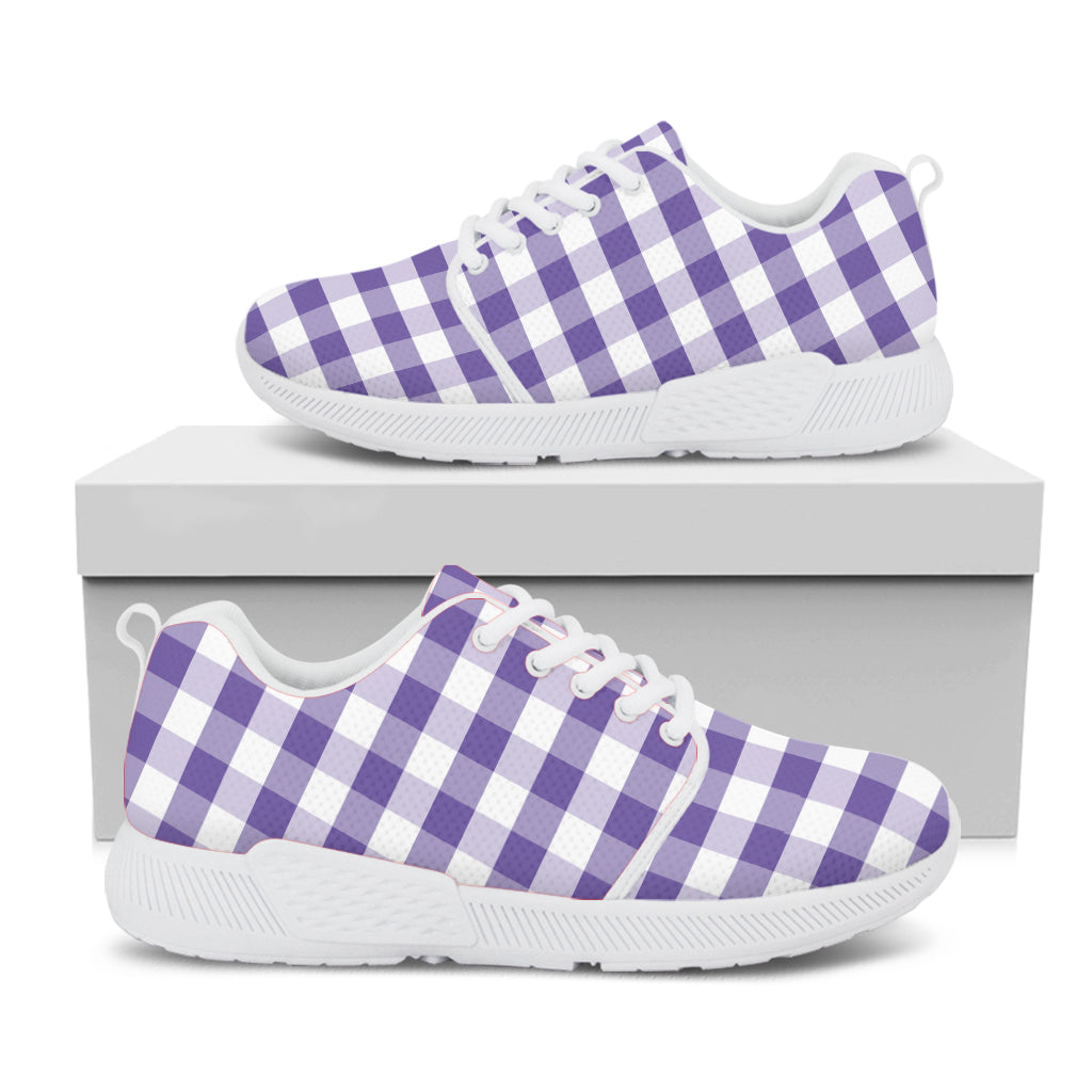 Purple And White Gingham Pattern Print White Athletic Shoes