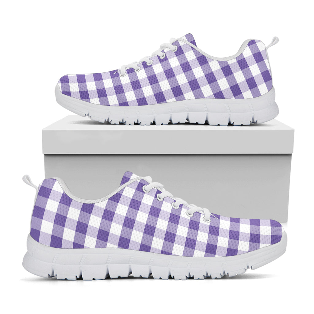 Purple And White Gingham Pattern Print White Sneakers