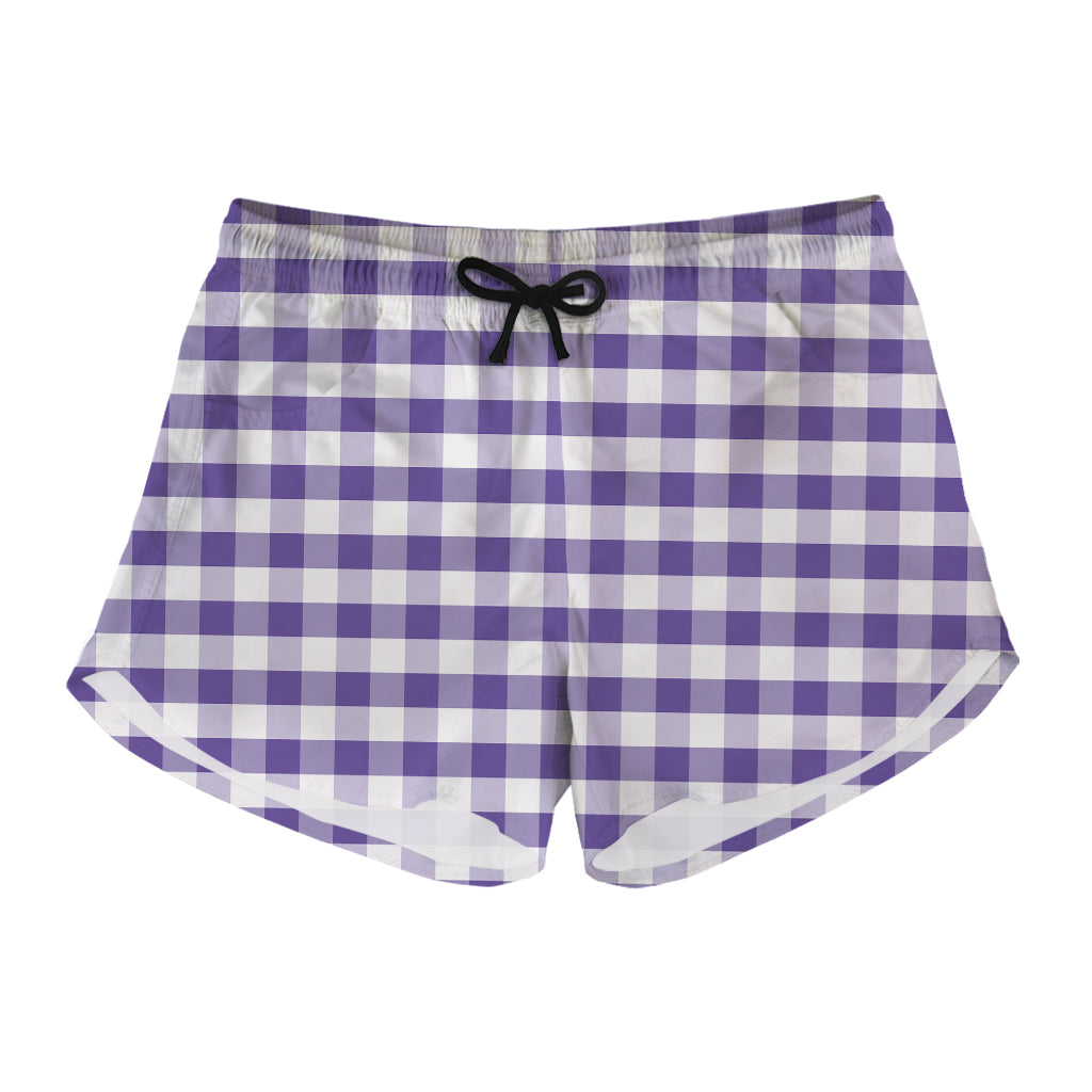 Purple And White Gingham Pattern Print Women's Shorts