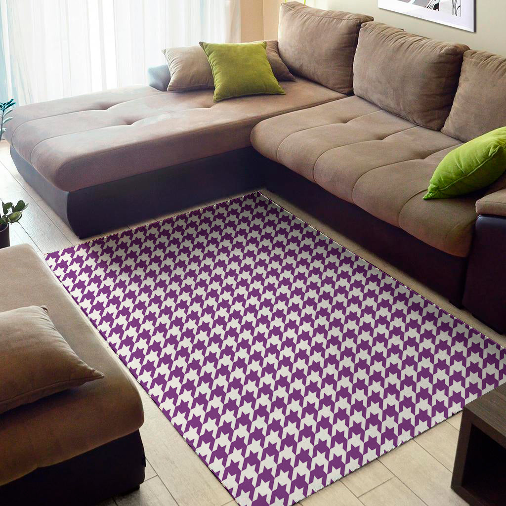 Purple And White Houndstooth Print Area Rug