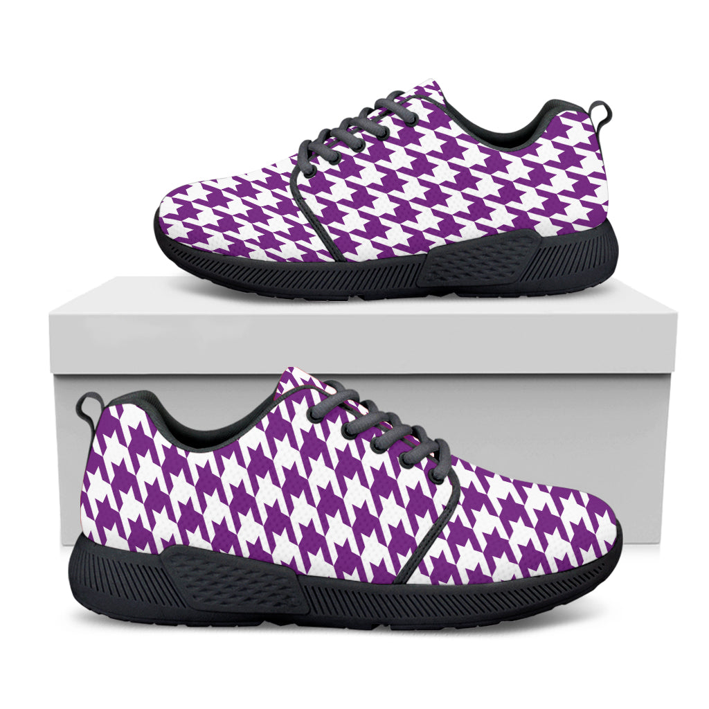 Purple And White Houndstooth Print Black Athletic Shoes