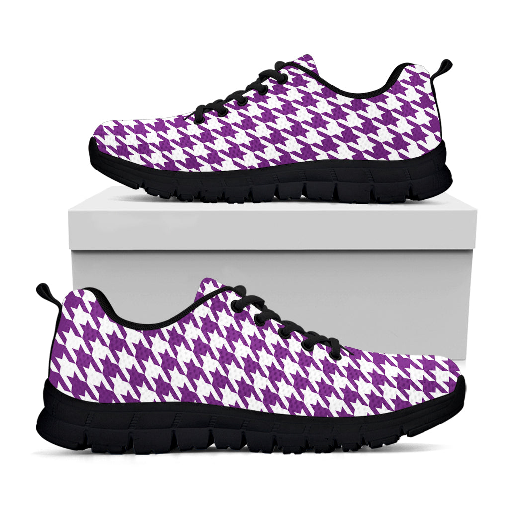 Purple And White Houndstooth Print Black Sneakers