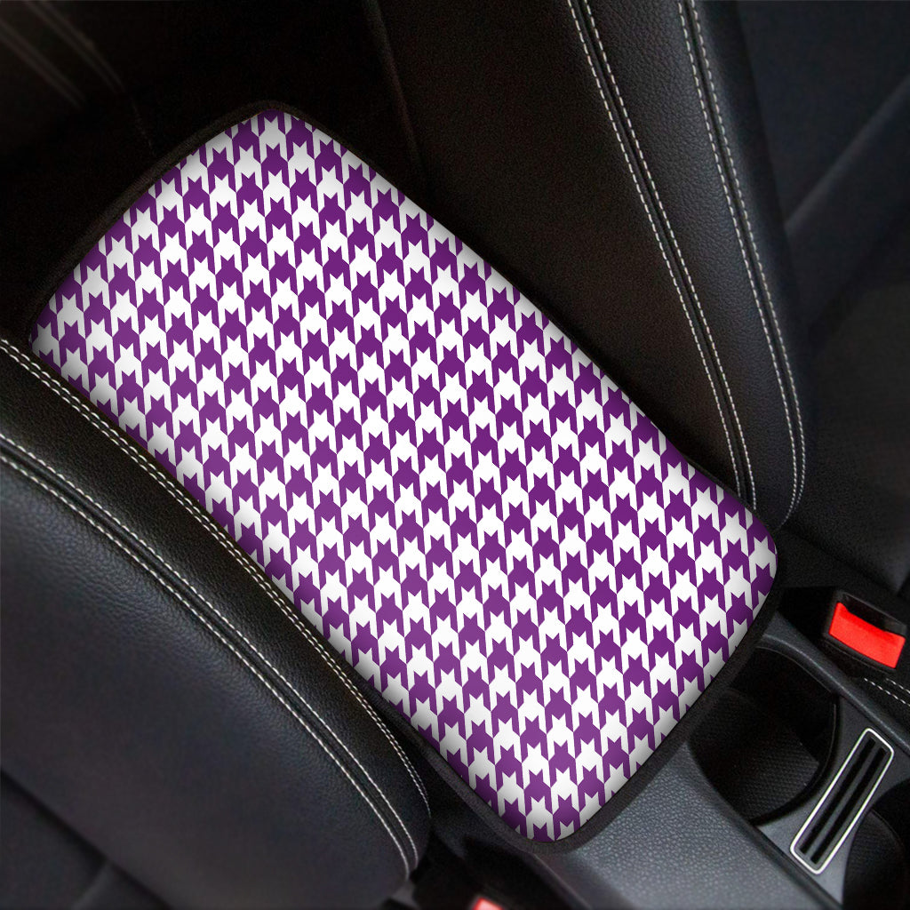 Purple And White Houndstooth Print Car Center Console Cover