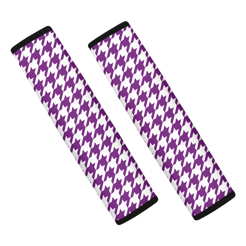 Purple And White Houndstooth Print Car Seat Belt Covers