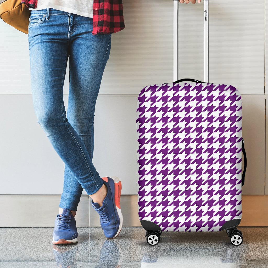 Purple And White Houndstooth Print Luggage Cover